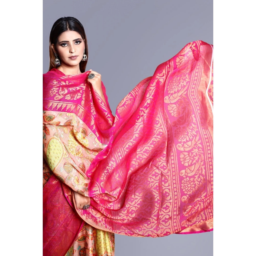 Awesome Viscose Rayon Printed Saree With Blouse piece