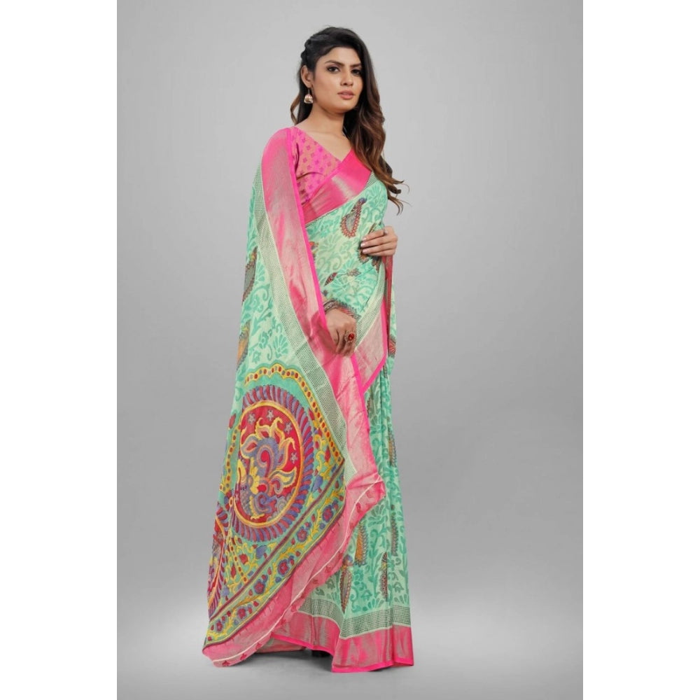 Awesome Viscose Rayon Printed Saree With Blouse piece