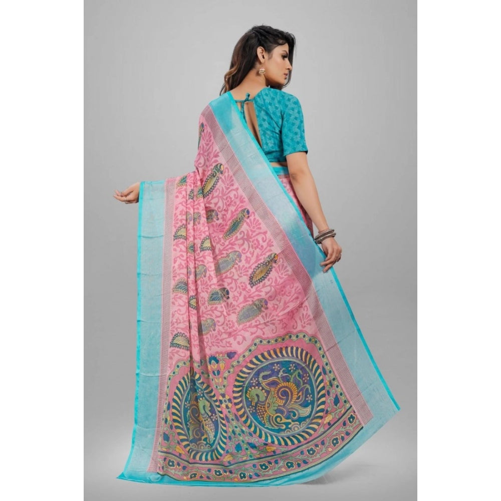 Awesome Viscose Rayon Printed Saree With Blouse piece