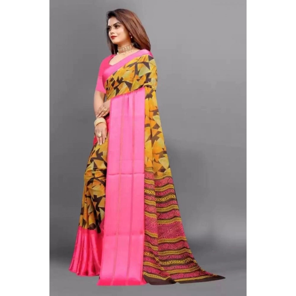 Modern Sattin Patta Printed Saree With Blouse piece