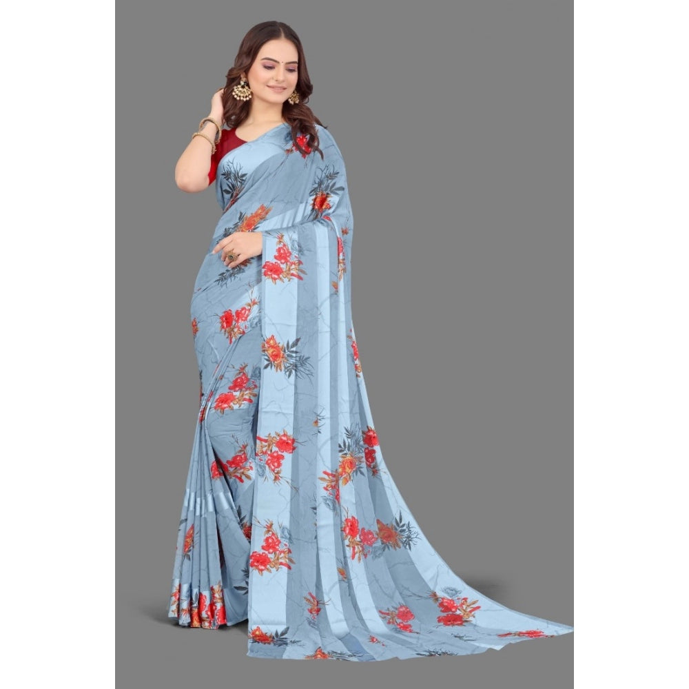 Modern Sattin Patta Printed Saree With Blouse piece