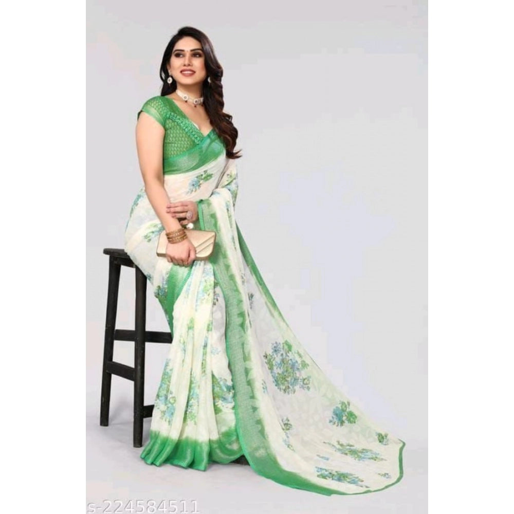 Awesome Viscose Rayon Printed Saree With Blouse piece