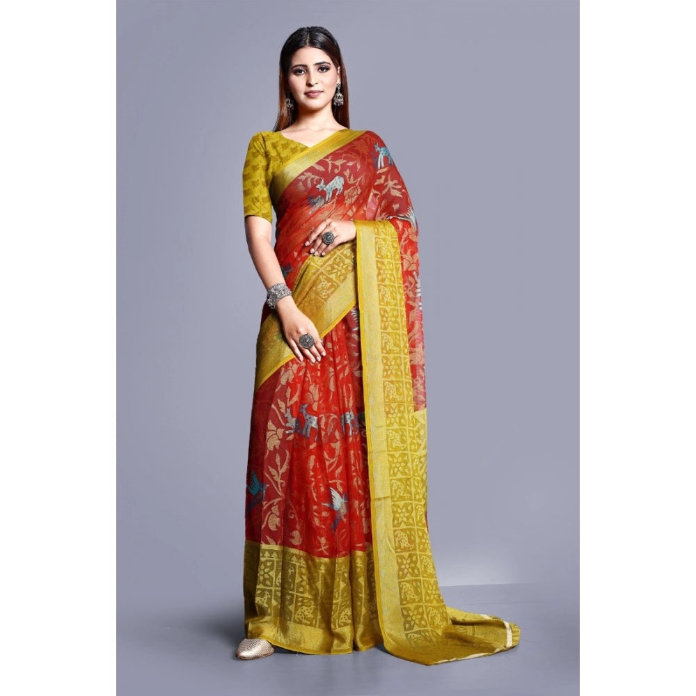 Awesome Viscose Rayon Printed Saree With Blouse piece