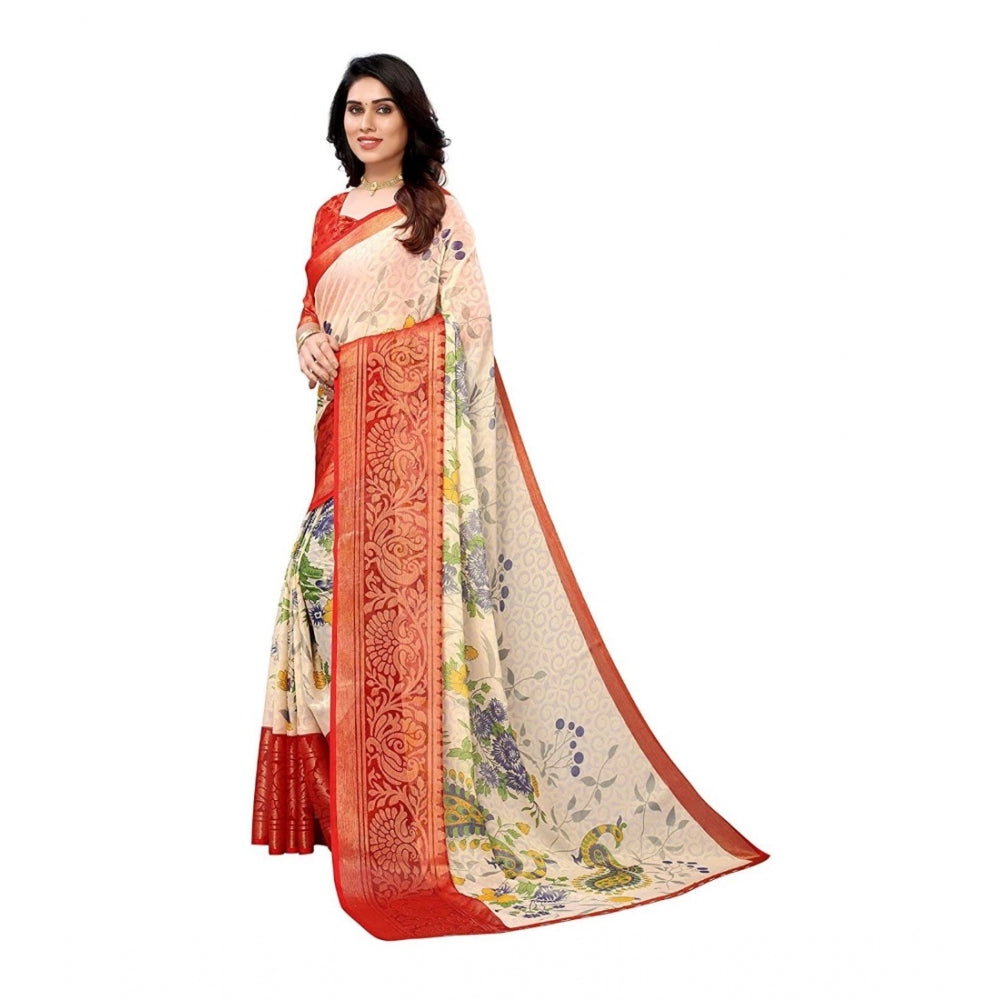 Awesome Viscose Rayon Printed Saree With Blouse piece