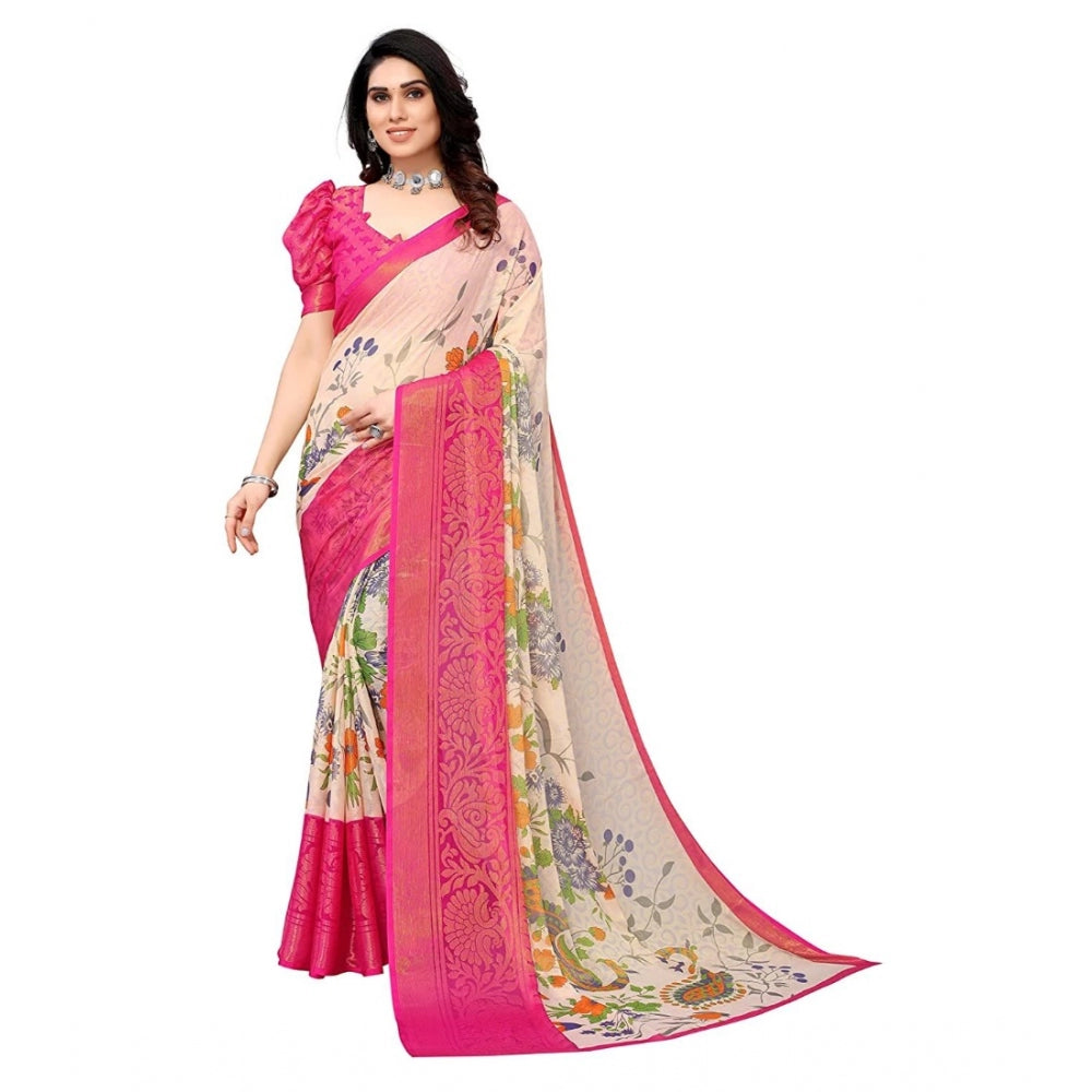 Awesome Viscose Rayon Printed Saree With Blouse piece