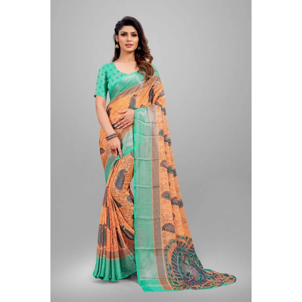 Awesome Viscose Rayon Printed Saree With Blouse piece