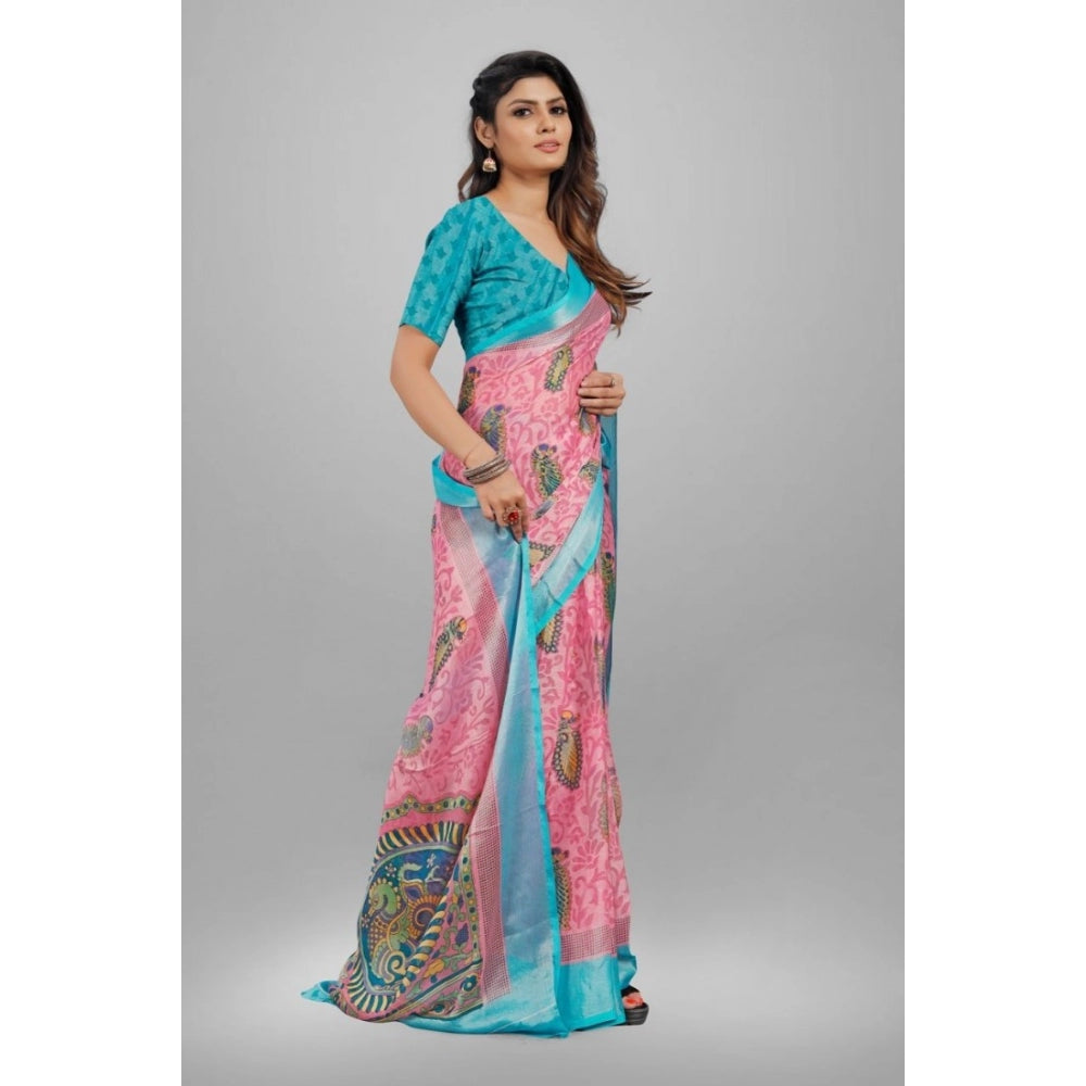 Awesome Viscose Rayon Printed Saree With Blouse piece