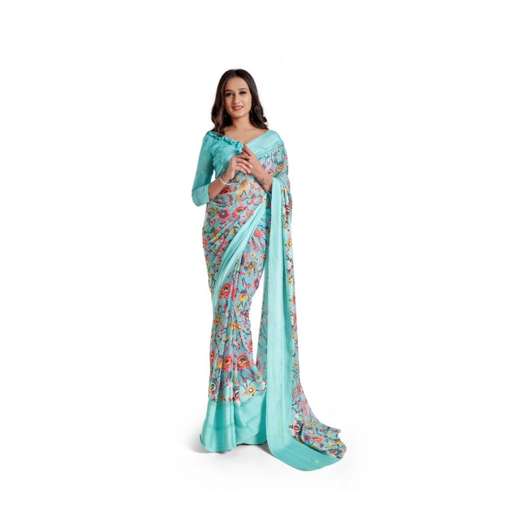 Modern Sattin Patta Printed Saree With Blouse piece