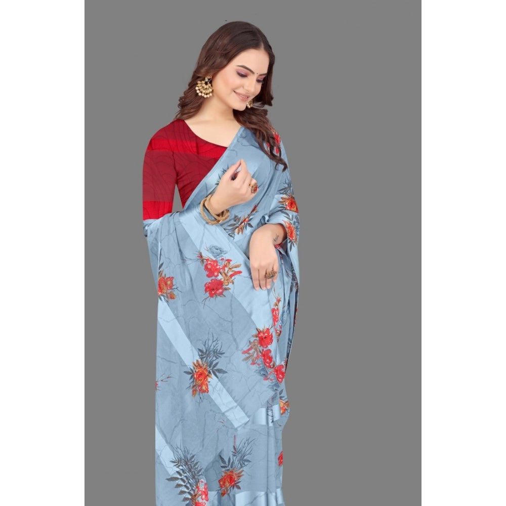 Modern Sattin Patta Printed Saree With Blouse piece