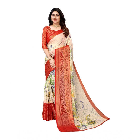 Awesome Viscose Rayon Printed Saree With Blouse piece