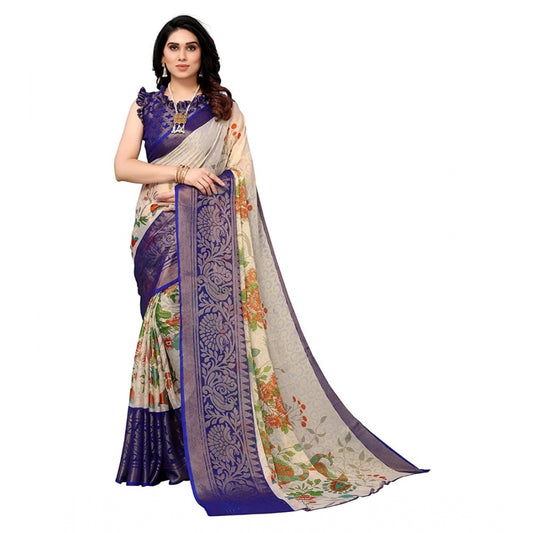 Awesome Viscose Rayon Printed Saree With Blouse piece