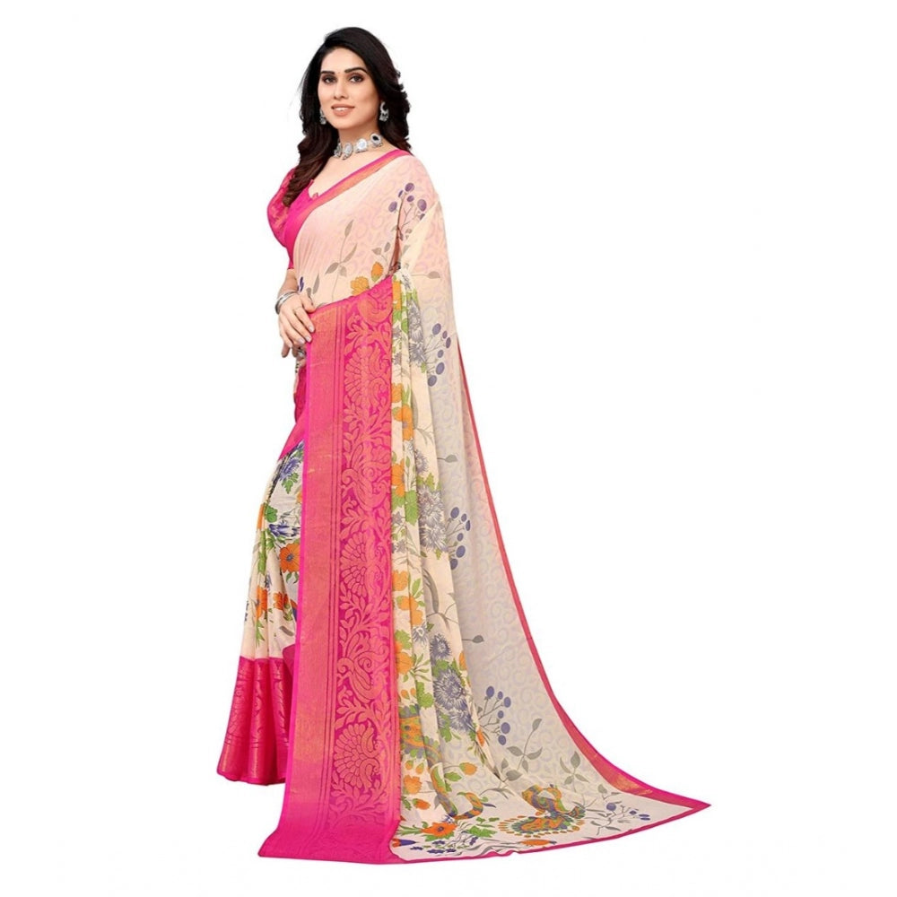 Awesome Viscose Rayon Printed Saree With Blouse piece