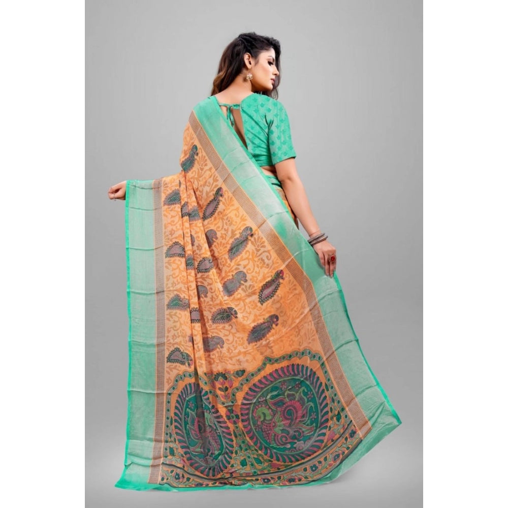 Awesome Viscose Rayon Printed Saree With Blouse piece