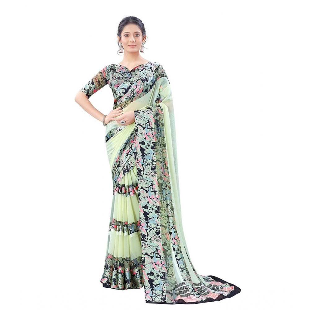 Modern Sattin Patta Printed Saree With Blouse piece