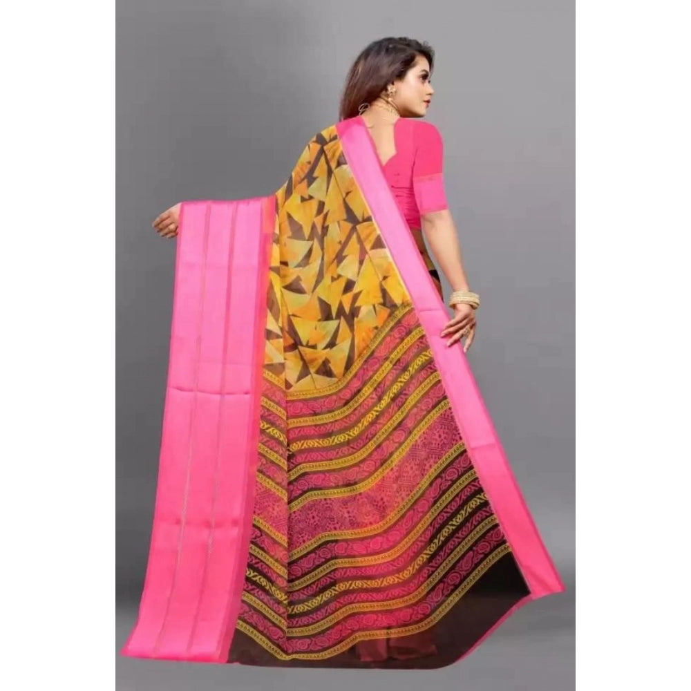 Modern Sattin Patta Printed Saree With Blouse piece