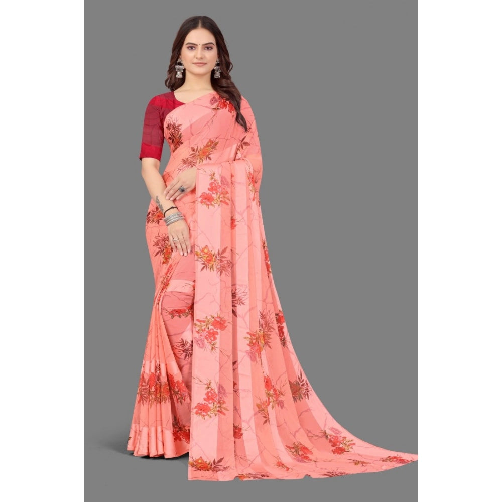 Modern Sattin Patta Printed Saree With Blouse piece