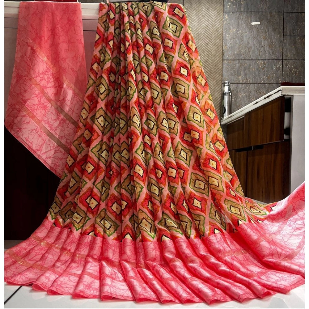 Astonishing Sattin Patta Printed Saree With Blouse piece