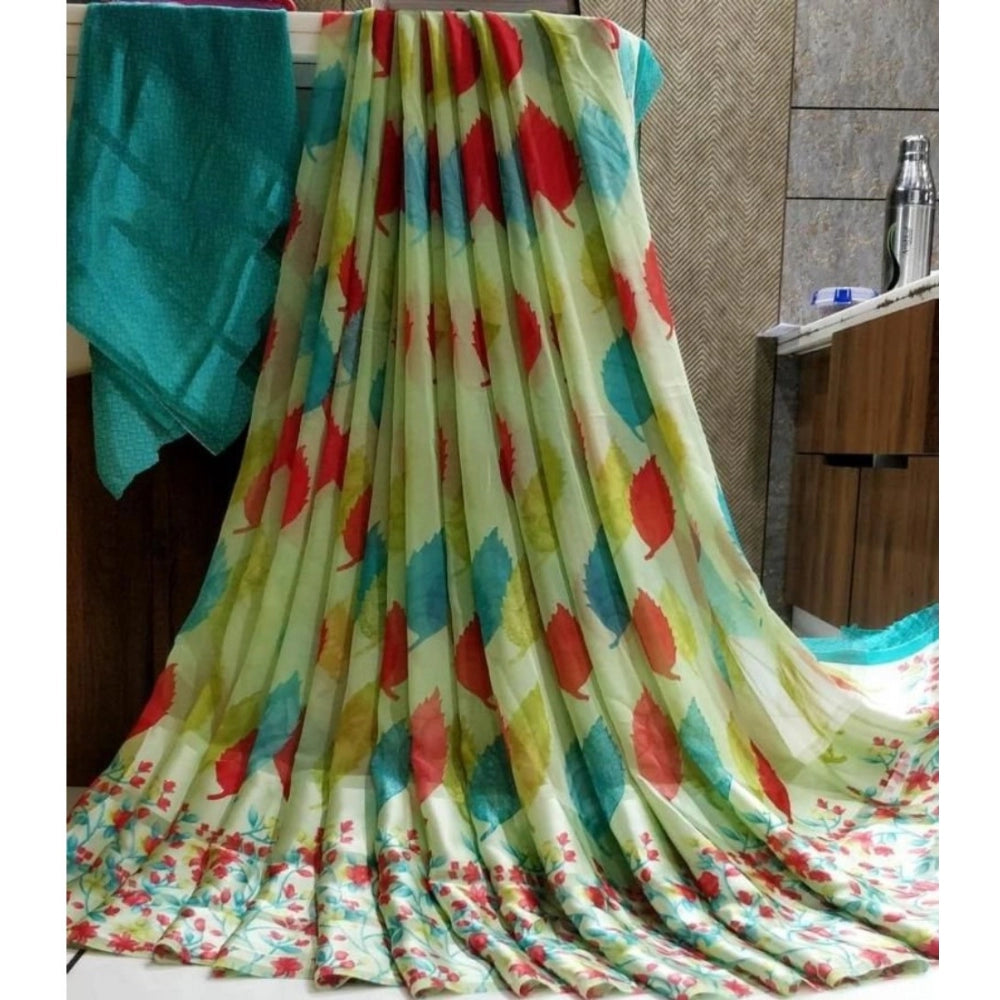 Casual Sattin Patta Printed Saree With Blouse piece