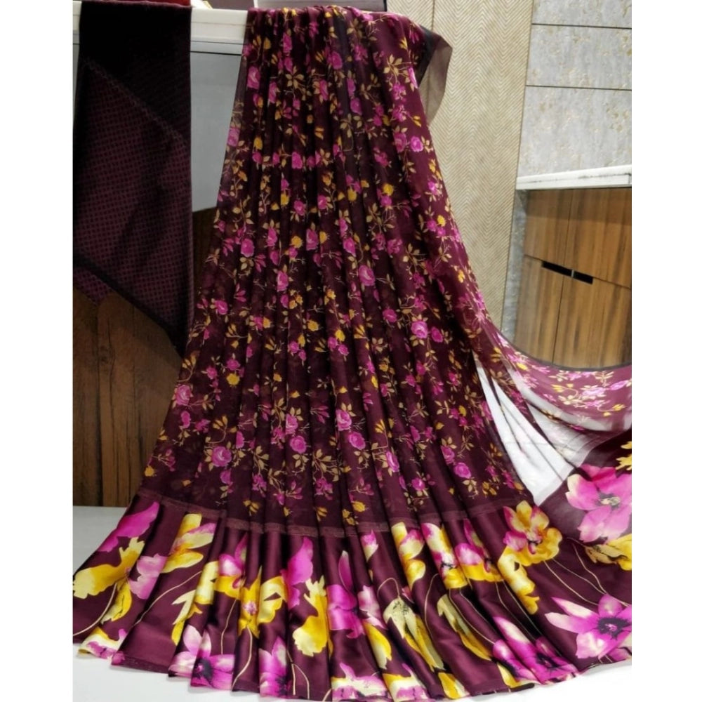 Astonishing Sattin Patta Printed Saree With Blouse piece