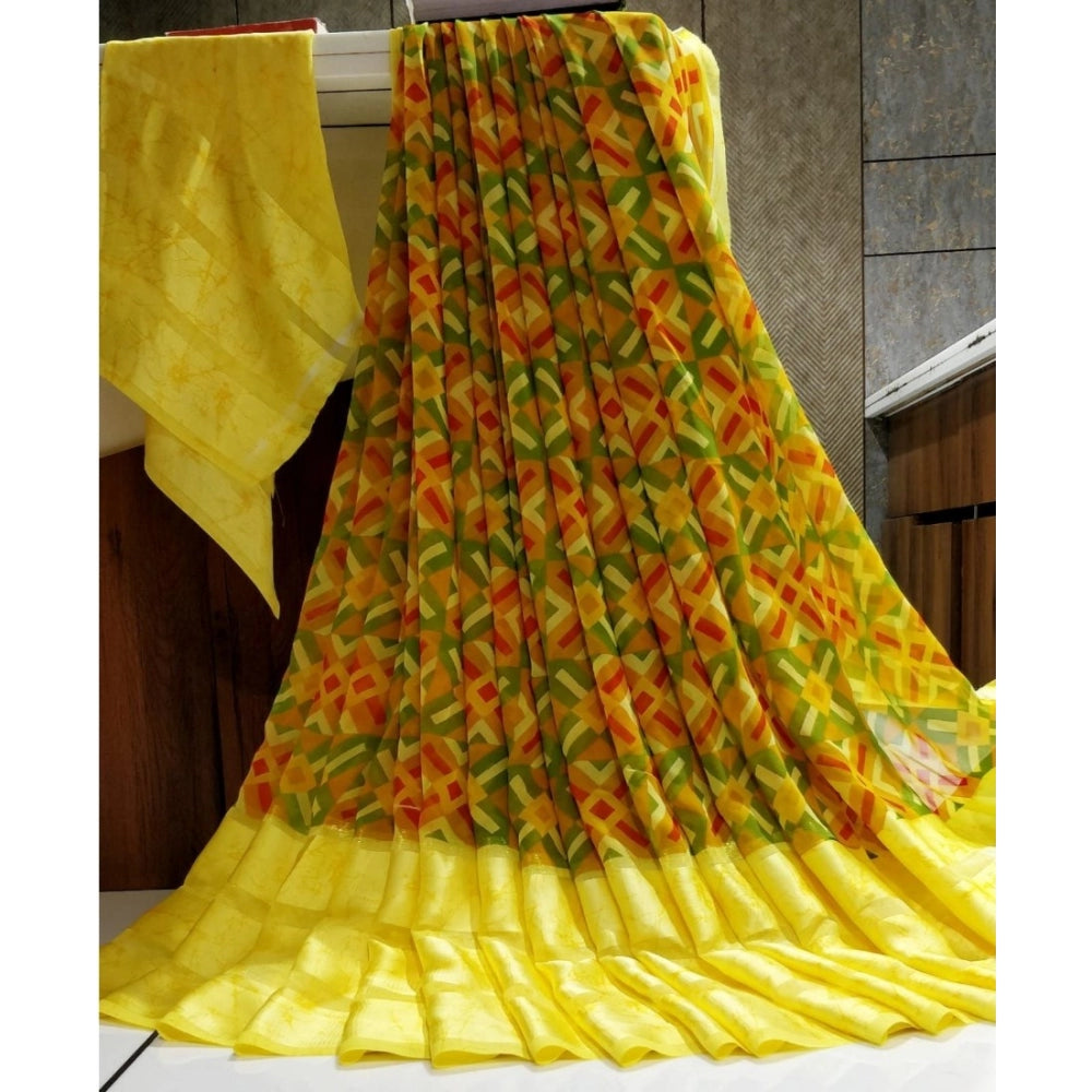 Embellished Sattin Patta Printed Saree With Blouse piece