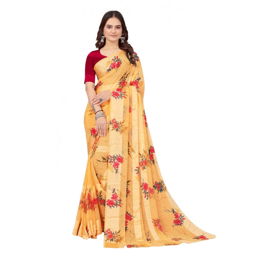 Modern Sattin Patta Printed Saree With Blouse piece