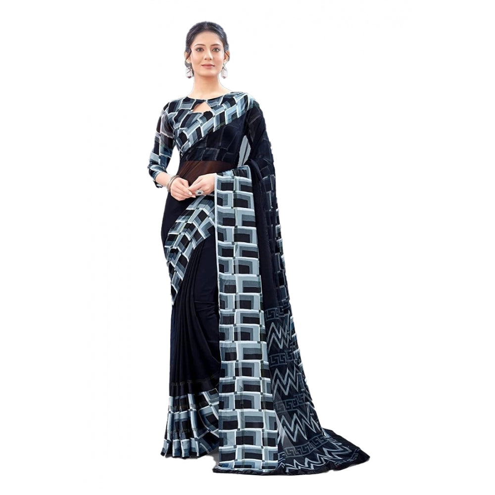 Modern Sattin Patta Printed Saree With Blouse piece