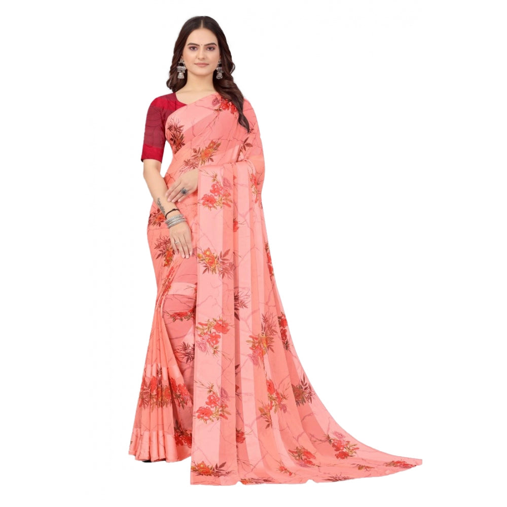 Modern Sattin Patta Printed Saree With Blouse piece