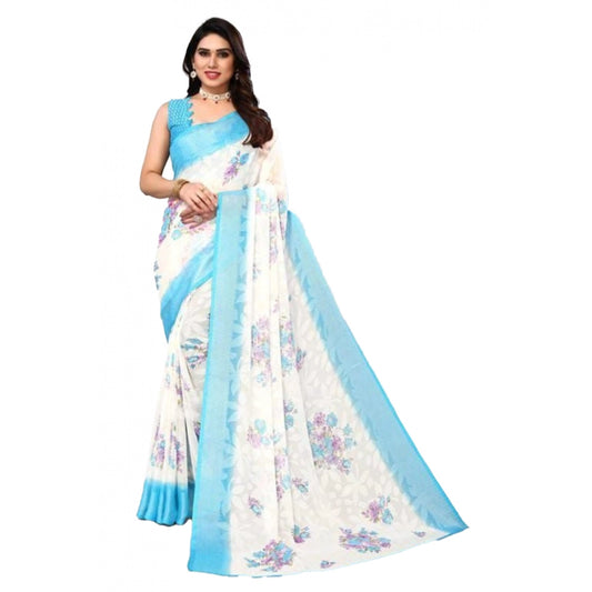 Awesome Viscose Rayon Printed Saree With Blouse piece