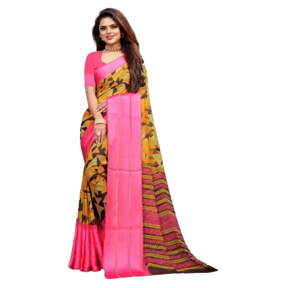 Modern Sattin Patta Printed Saree With Blouse piece