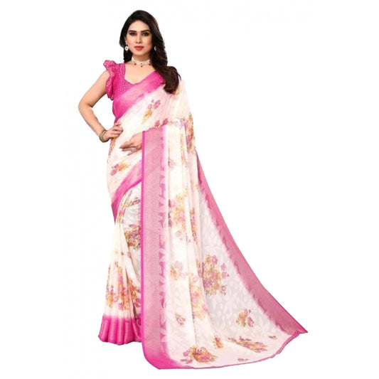 Awesome Viscose Rayon Printed Saree With Blouse piece