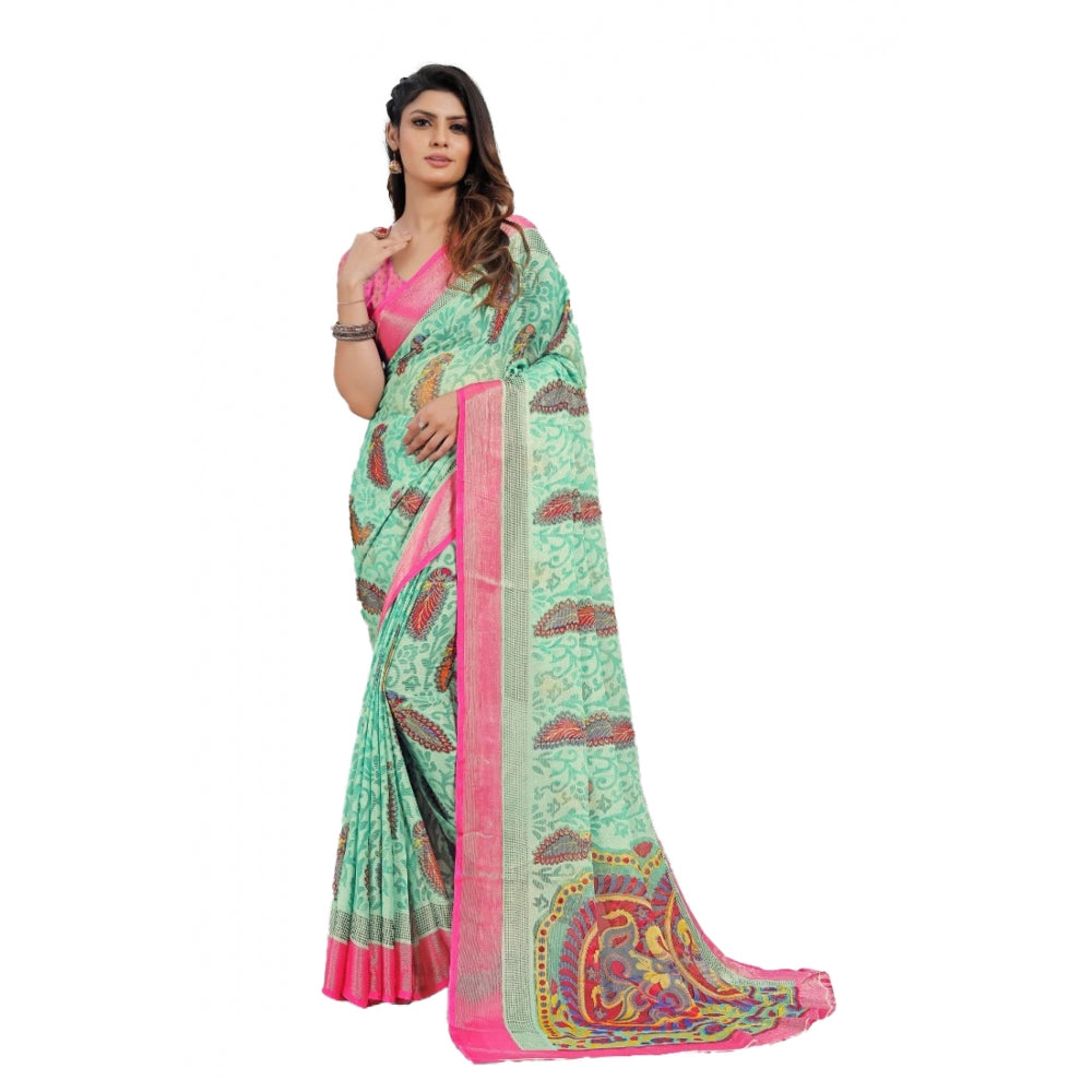 Awesome Viscose Rayon Printed Saree With Blouse piece