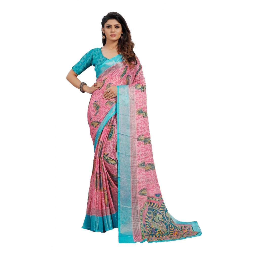 Awesome Viscose Rayon Printed Saree With Blouse piece