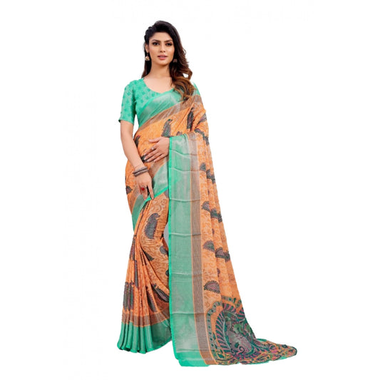 Awesome Viscose Rayon Printed Saree With Blouse piece