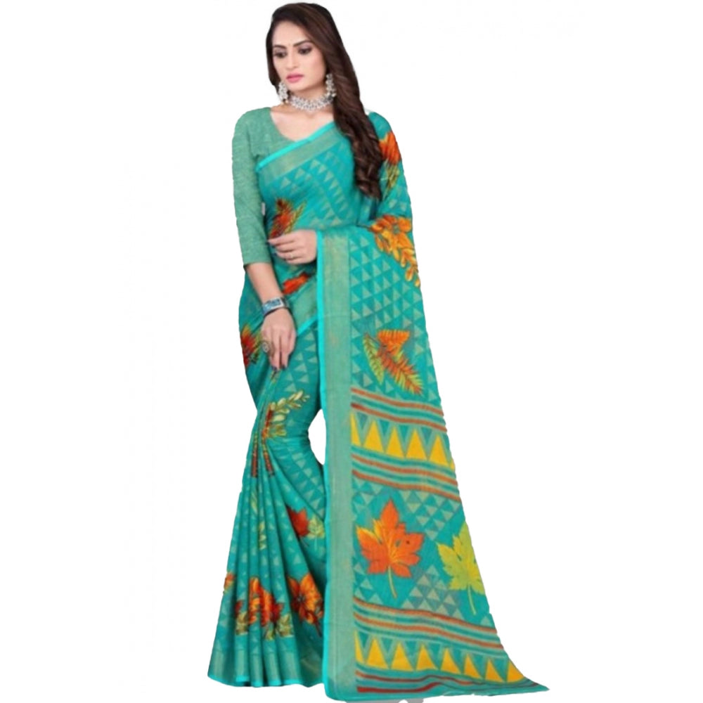 Awesome Viscose Rayon Printed Saree With Blouse piece