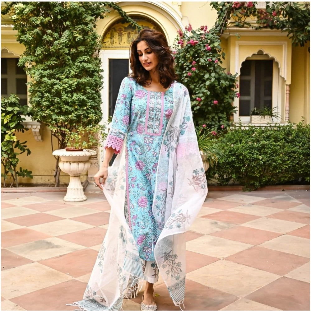 Casual Floral Print Cotton Kurta Set