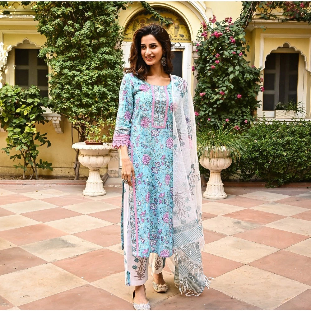 Casual Floral Print Cotton Kurta Set