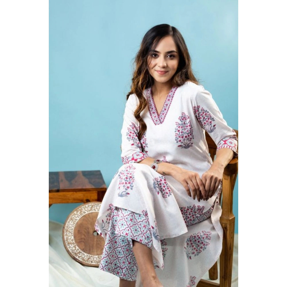 Casual Floral Print Cotton Kurta Set