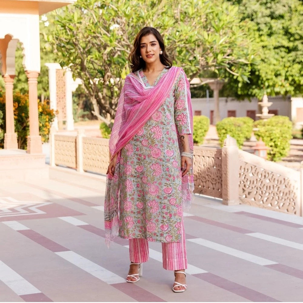 Casual Printed Cotton Kurta Set