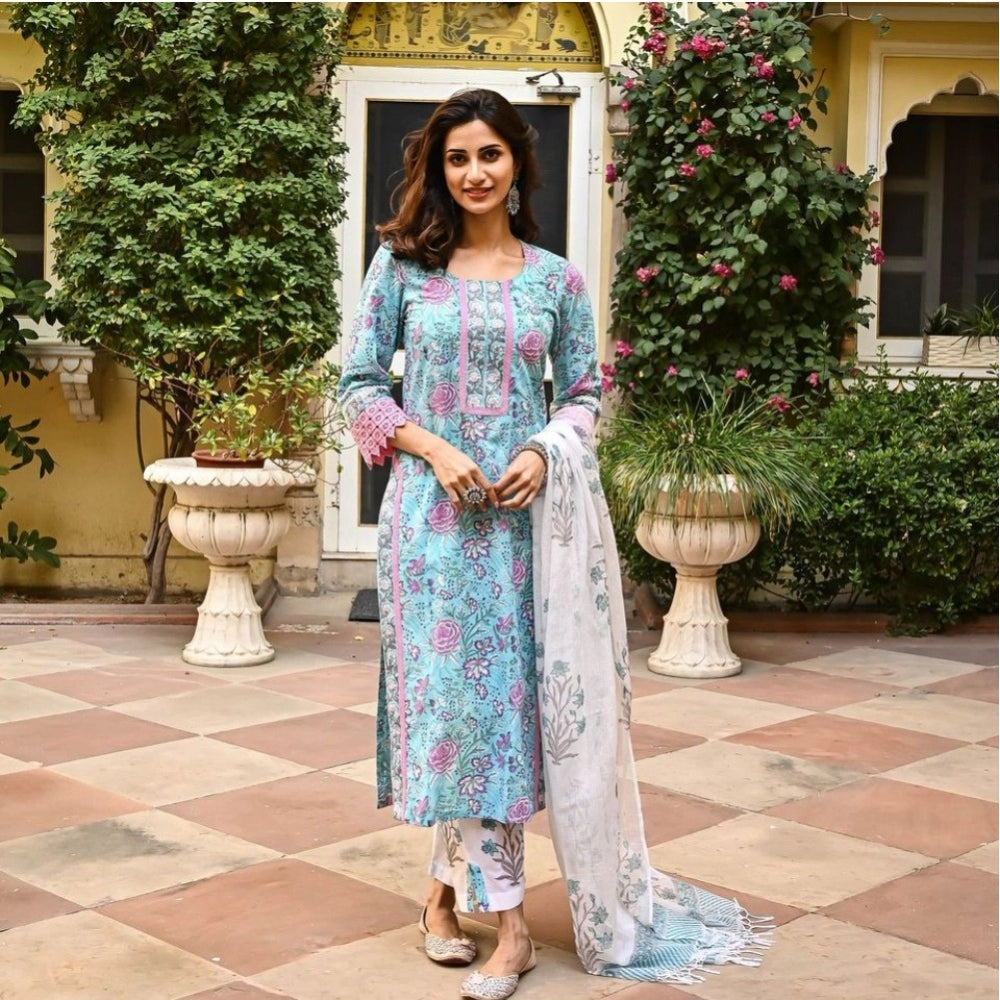 Casual Floral Print Cotton Kurta Set