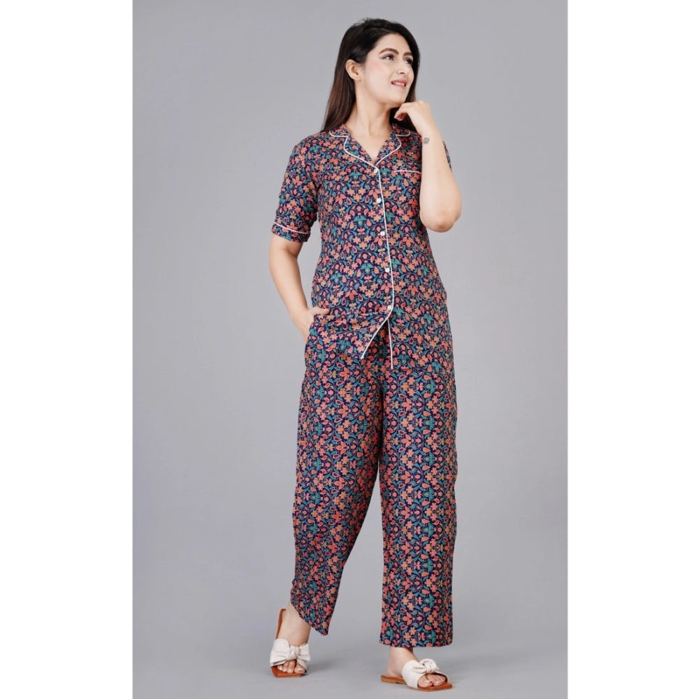 Casual Half Sleeve Printed Viscose Rayon Shirt With Pyjama Pant Night Suit Set