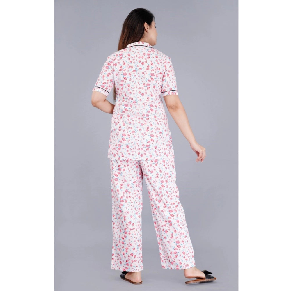 Casual Half Sleeve Printed Viscose Rayon Shirt With Pyjama Pant Night Suit Set