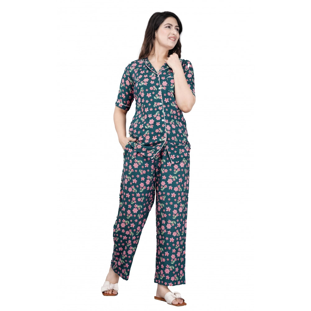 Wonderful Half Sleeve Printed Viscose Rayon Shirt With Pyjama Pant Night Suit Set