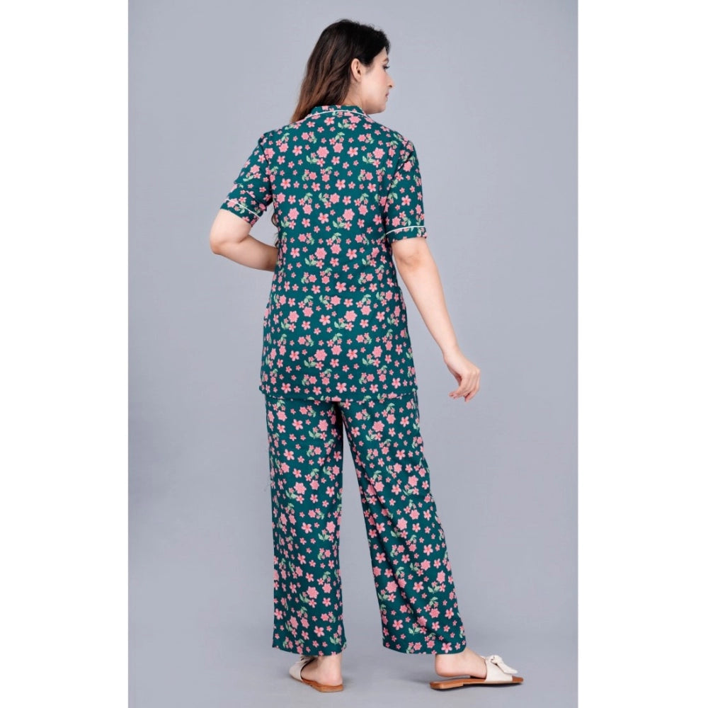 Wonderful Half Sleeve Printed Viscose Rayon Shirt With Pyjama Pant Night Suit Set