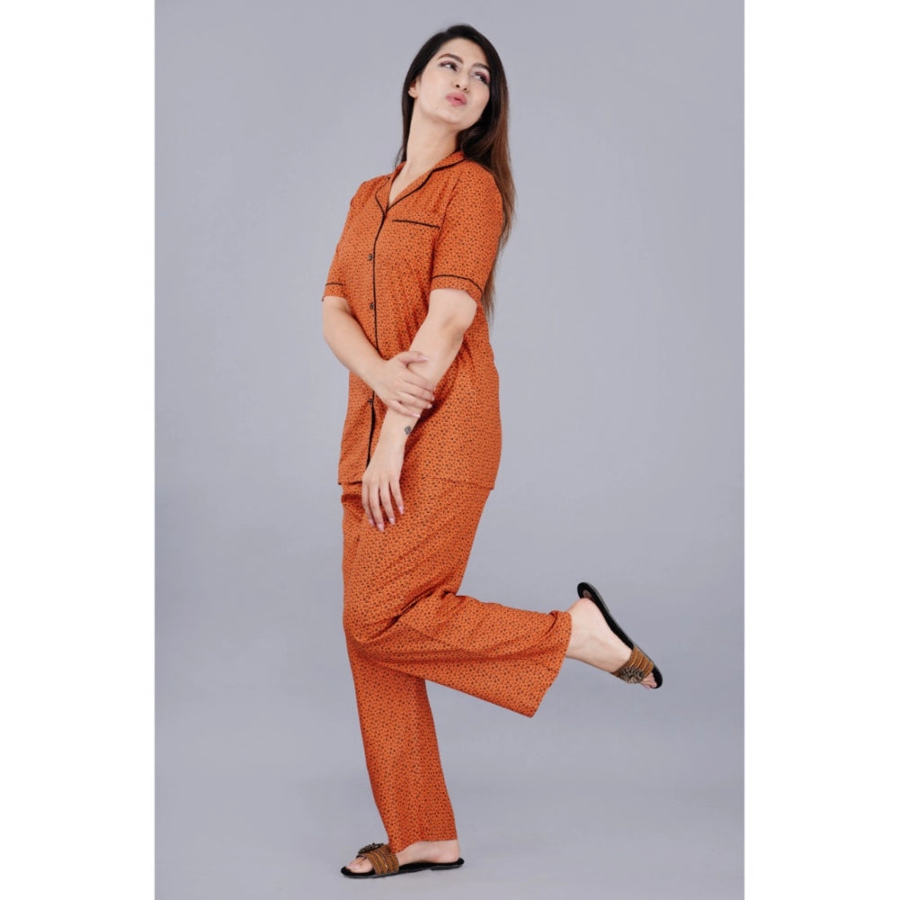 Casual Half Sleeve Printed Viscose Rayon Shirt With Pyjama Pant Night Suit Set