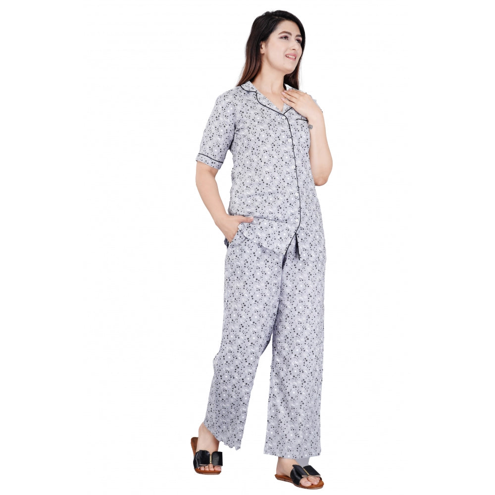 Wonderful Half Sleeve Printed Viscose Rayon Shirt With Pyjama Pant Night Suit Set