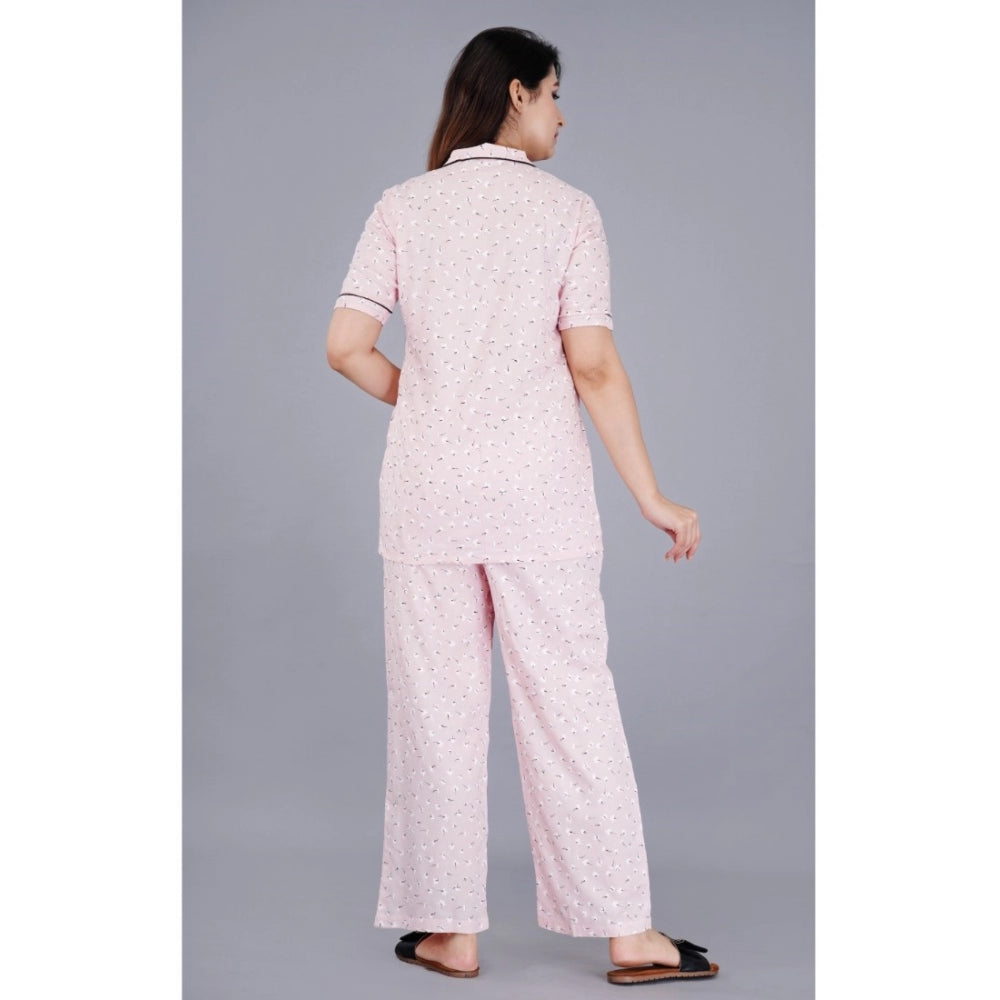 Casual Half Sleeve Printed Viscose Rayon Shirt With Pyjama Pant Night Suit Set