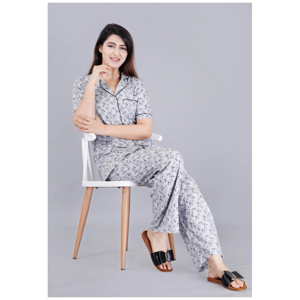 Wonderful Half Sleeve Printed Viscose Rayon Shirt With Pyjama Pant Night Suit Set