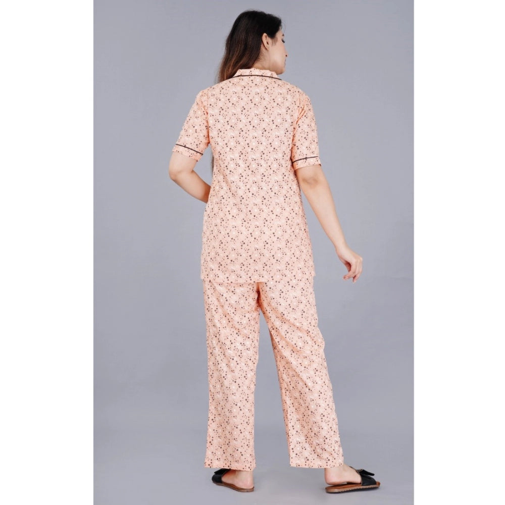 Casual Half Sleeve Printed Viscose Rayon Shirt With Pyjama Pant Night Suit Set