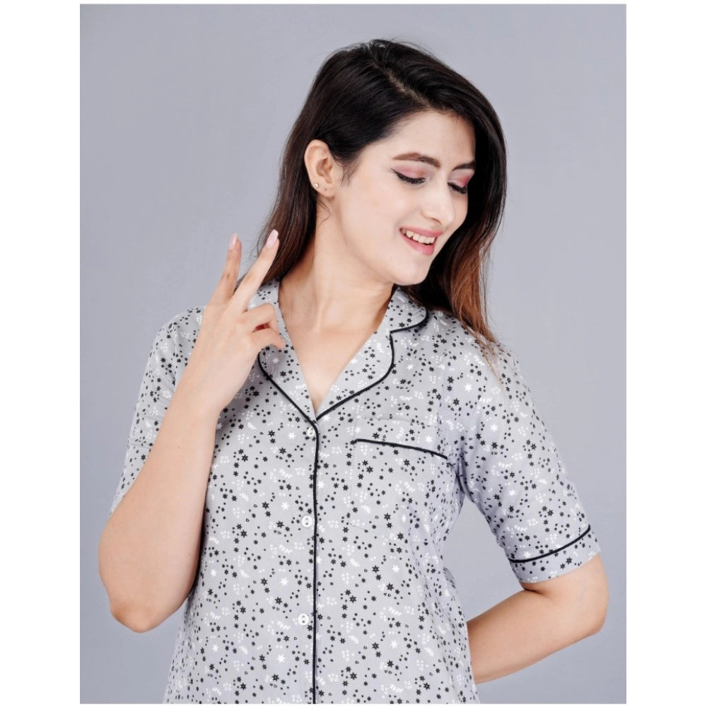 Wonderful Half Sleeve Printed Viscose Rayon Shirt With Pyjama Pant Night Suit Set