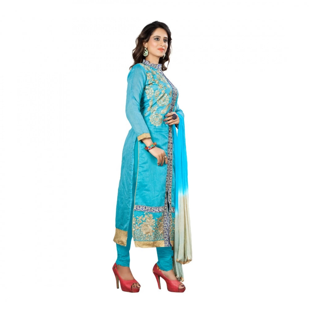 Chanderi Fabric Sky Blue Color Unstitched Salwar Suit Dress Material With Dupatta